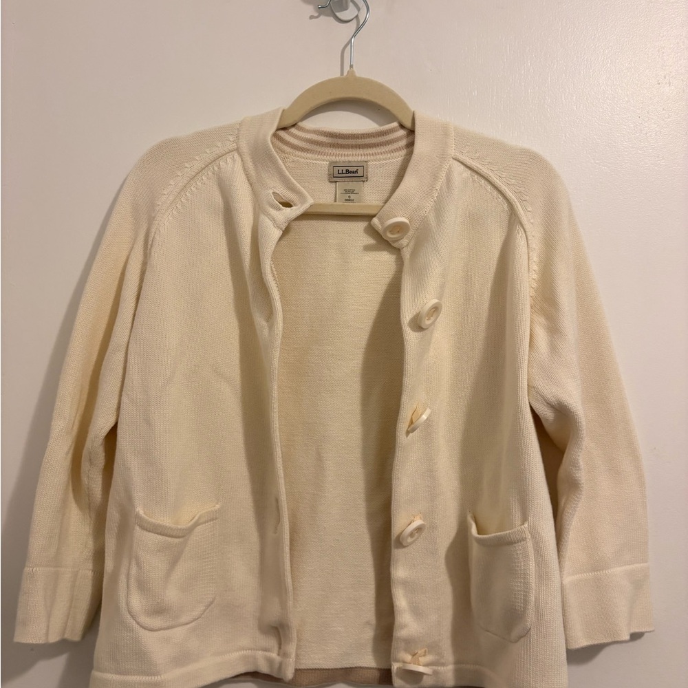 L.L. Bean Women's Cream Button-Front Knit Jacket